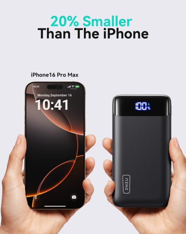 22.5W Fast Charging 20,000mAh Power Bank with LED Display USB-C Portable Charger – Black