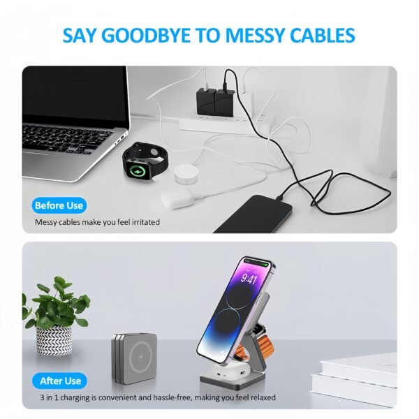 3-in-1 Foldable Magnetic Charging Station for iPhone, Apple Watch & AirPods