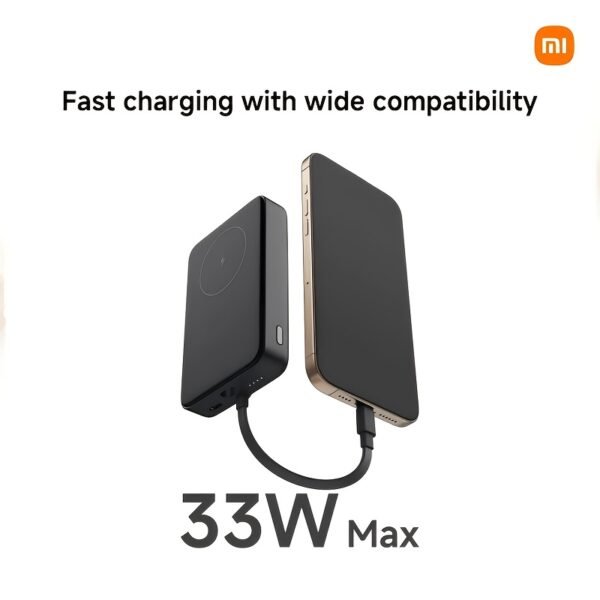 33W Magnetic 10,000mAh Power Bank with Built-in Cable