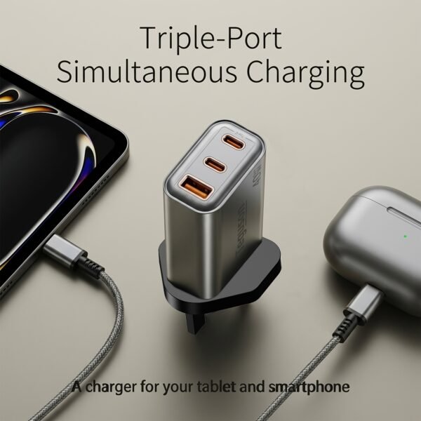 40W GaN 3-Port USB Wall Charger (UK Plug)